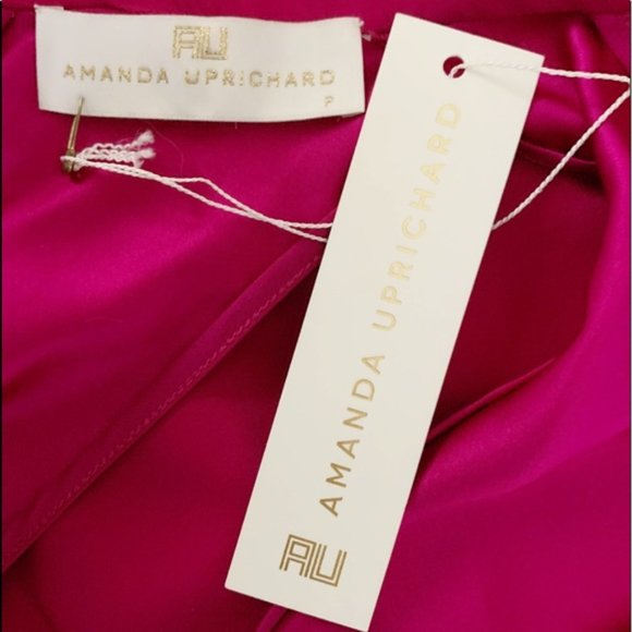 Amanda Uprichard Revolve Silk Keyhole Halter Magenta Pink Mini Dress Sz Medium M - Picture 2 of 5